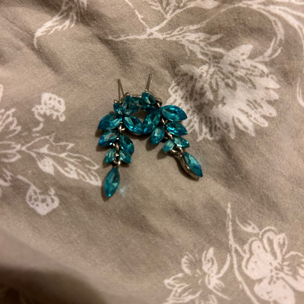 Blue dangling rhinestone earrings.